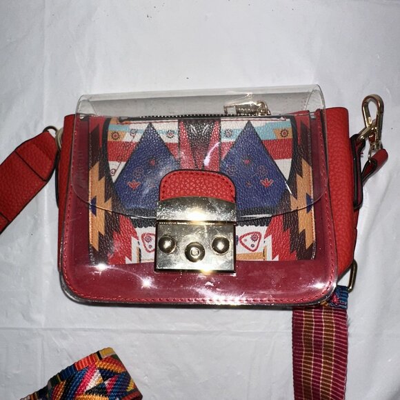 Clear Crossbody Purse With Adjustable Southwest Pattern Strap & Aztec Design - Picture 2 of 4